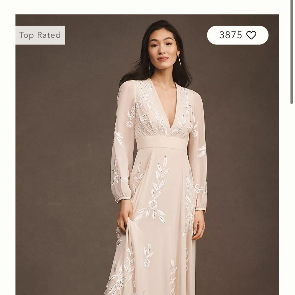 BHLDN Elegant Long Sleeve Embroidered Dress Size Small 15ptp